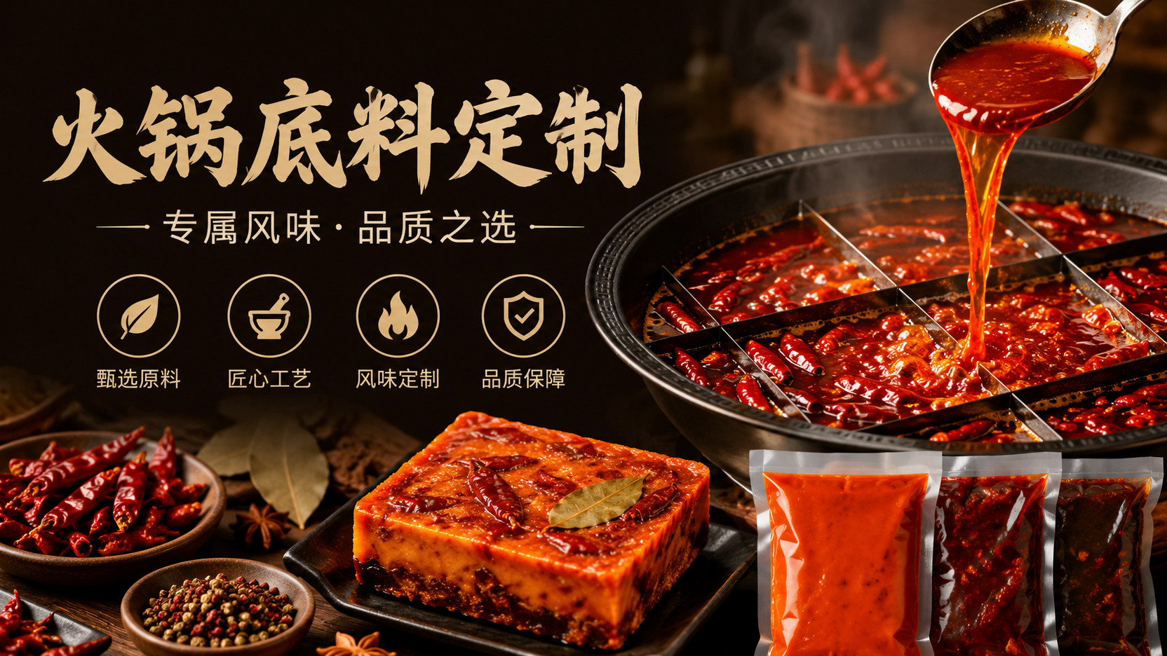 锅底 + 蘸料一站式火锅调味料定制，帮火锅店优化原料成本